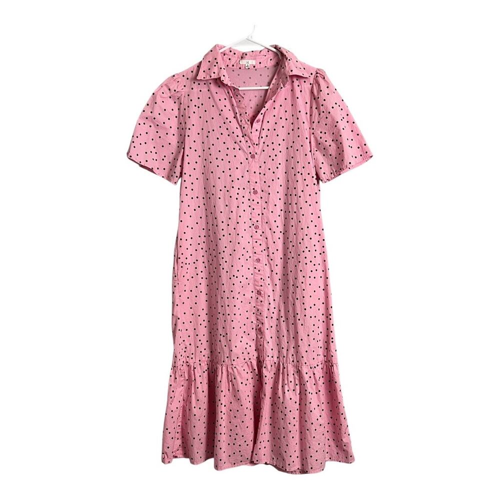Joh. Cotton Polka Dot Short Sleeve Short Dress Pink Women's M Barbiecore Girly